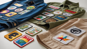 Sew-on patches stitched onto different fabric garments