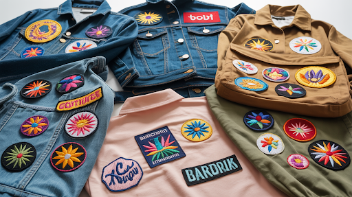 Sew-on patches stitched