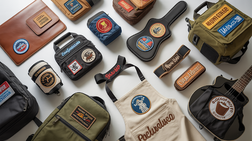 An array of everyday items adorned with custom patches