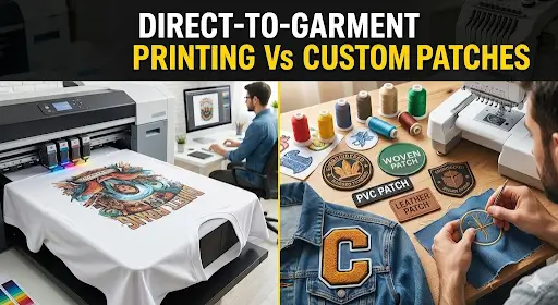 A split visual demonstrating DTG and custom patches methods.