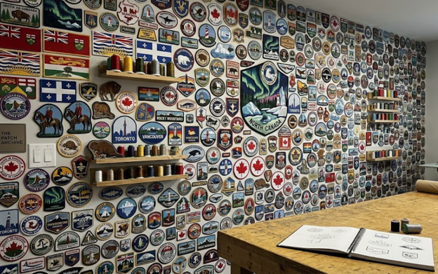 Collection displayed on a wall of a custom patches Canada enthusiast.
